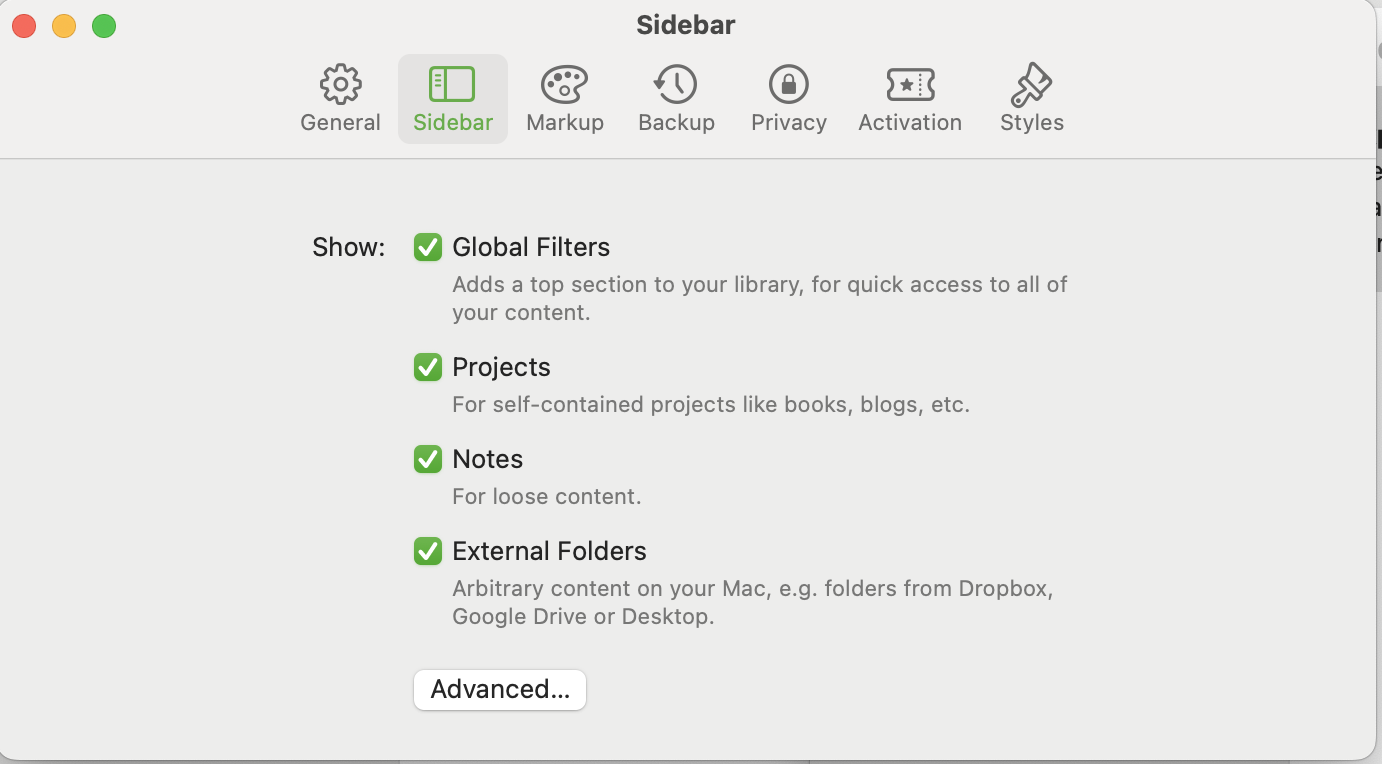 External Folders should be checked so they are visible in the sidebar